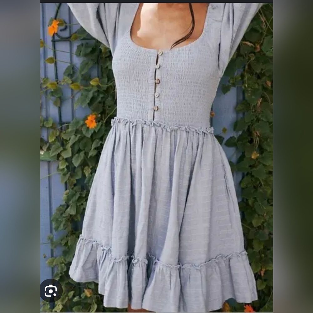 SOLD Free People Summer Picnic Puffed Sleeve Mini Dress